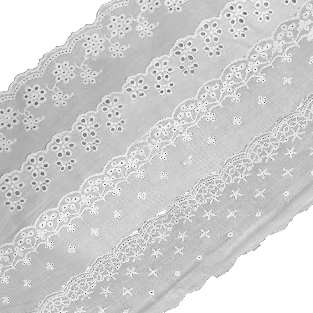 Sewing Eyelet Fabric - Tela de encaje blanco bordado, borde