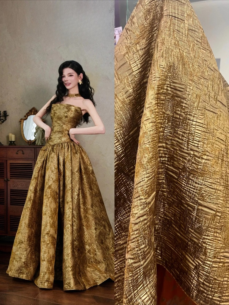 Vintage Sewing Textile - Tela Jacquard Irregular Texturizada Marrón Bronce,